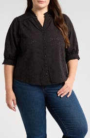 Wit & Wisdom Below Eyelet Lantern Sleeve Top