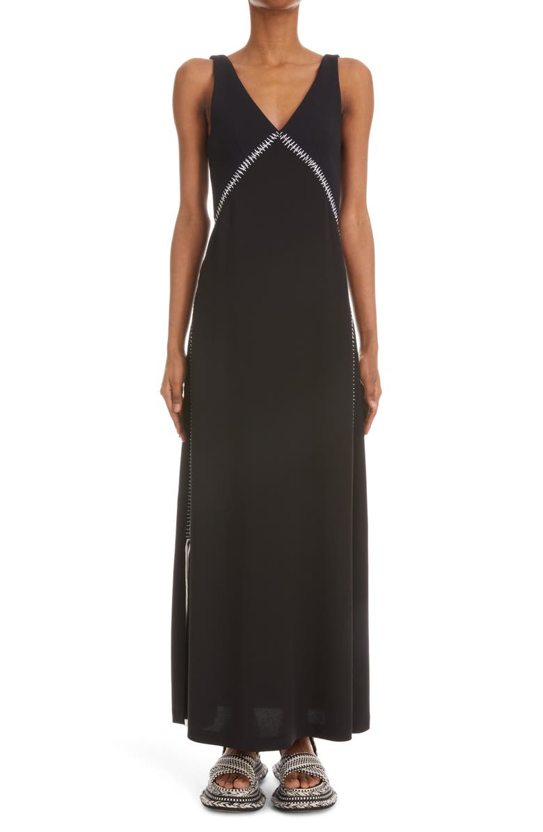 Chloé Embroidered Wool Crepe Maxi Dress, Main, color, Black