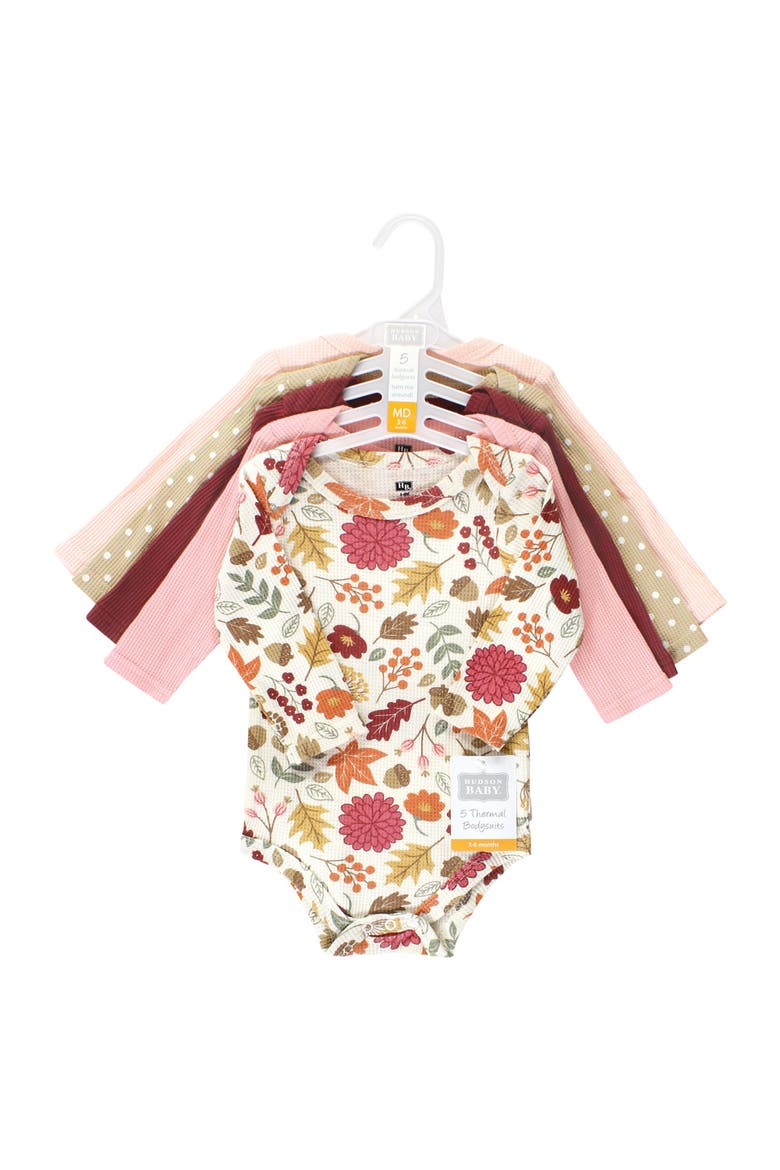 Thermal Long Sleeve Bodysuits, Alternate, color, Acorn Botanical