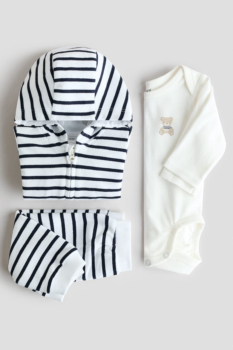3-piece Cotton Set, Alternate, color, White/striped