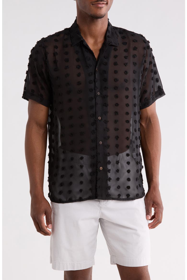 Kabir Swiss Dot Button-Up Shirt, Main, color, BLACK