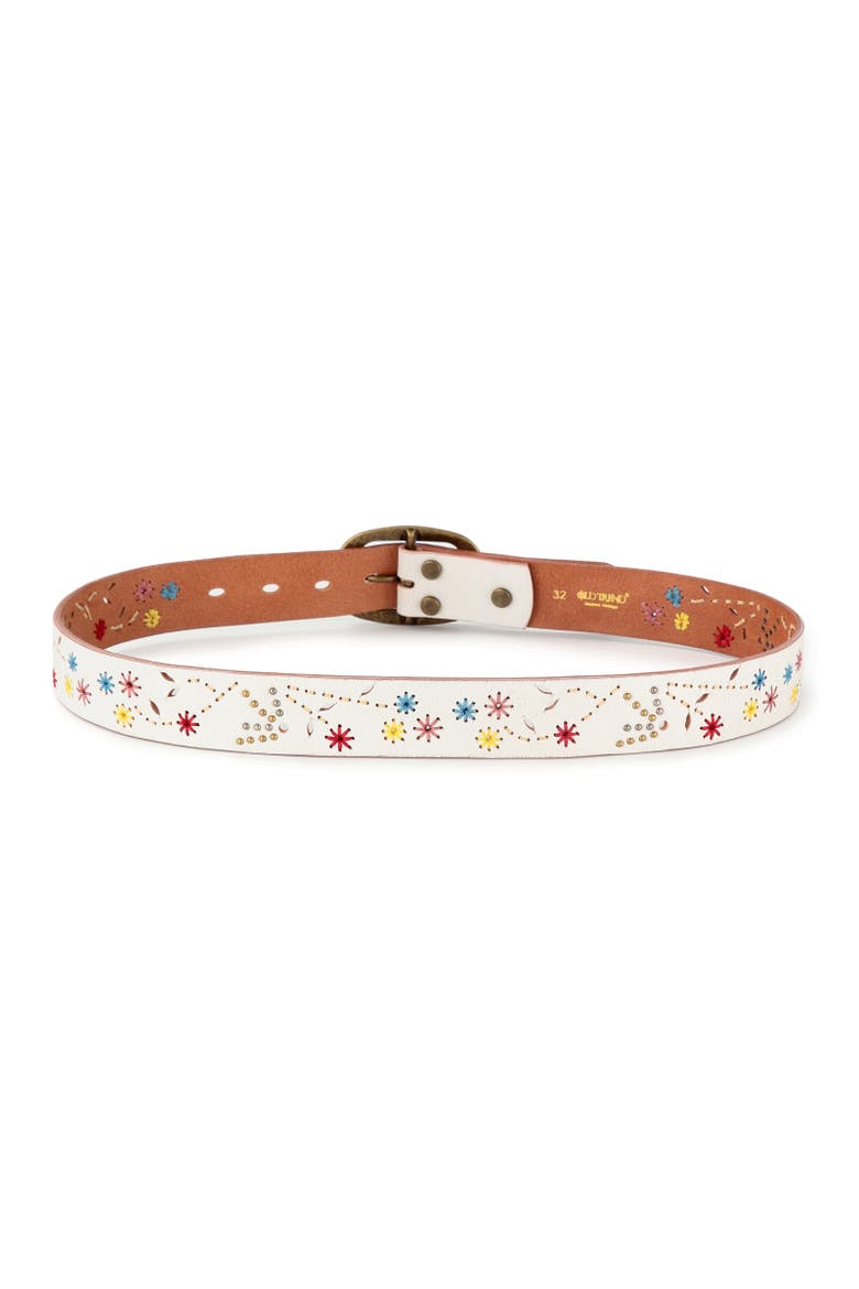 Blossom Genuine Leather Hand Stitched Colorful Detail Belt, Alternate, color, White