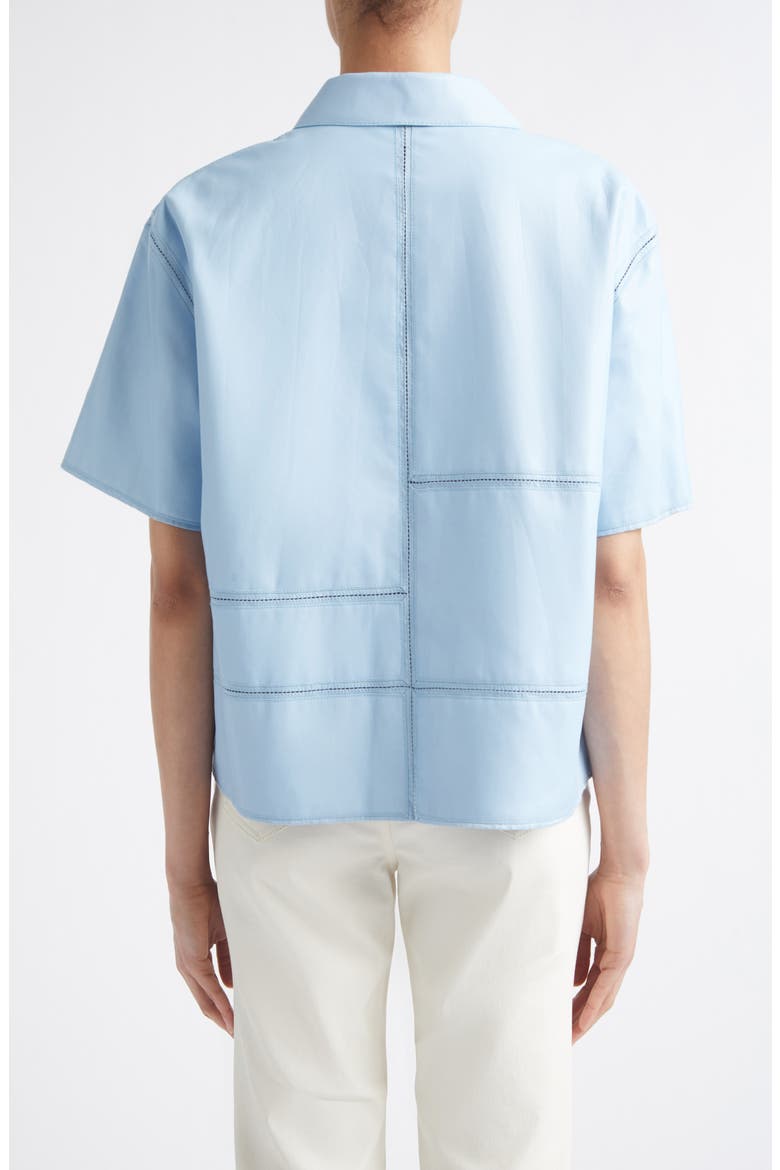 Ladder Stitch Inset Paneled Tumbled Leather Shirt, Alternate, color, ICE WATER