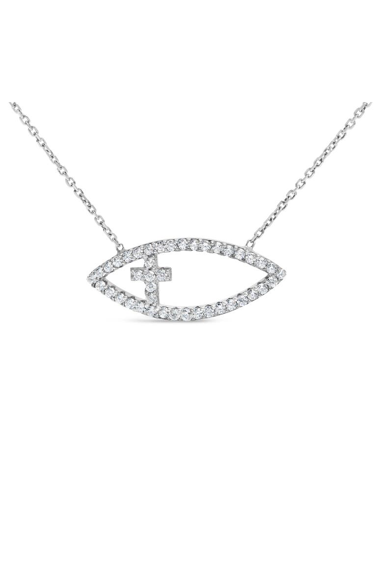 Haus of Brilliance .925 Sterling Silver 1/2 Cttw Diamond Cross and Evil Eye Inch Pendant Necklace, Alternate, color, White
