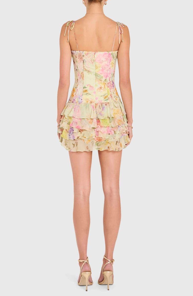 Amanda Uprichard Laureline Floral Print Ruffle Romper, Alternate, color, Endive Multi