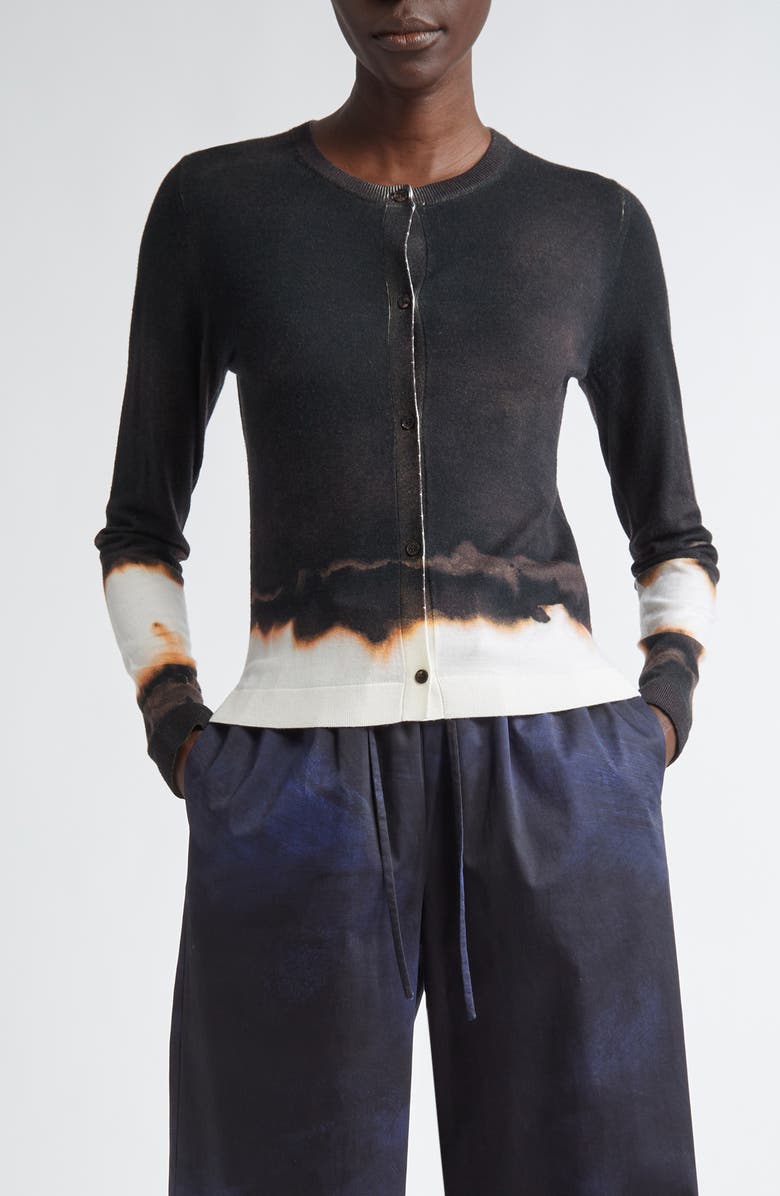 Jason Wu Collection Burned Stripe Merino Wool Cardigan, Main, color, Brown/ Calico