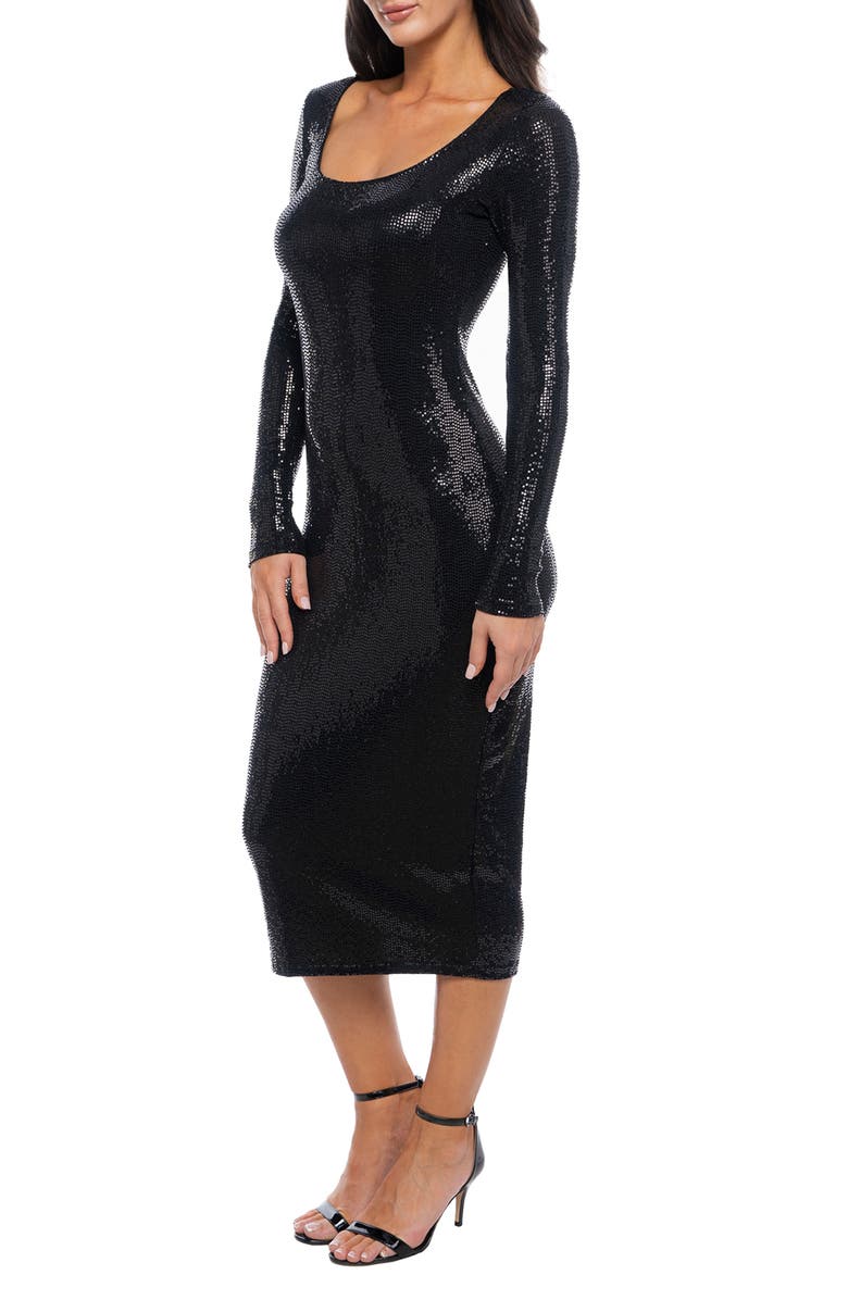 bebe Disco Dot Long Sleeve Sequin Midi Dress, Alternate, color, Black