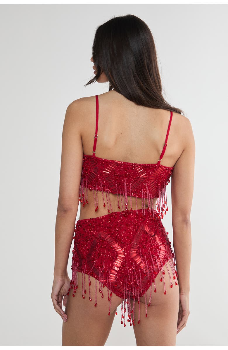 NASTY GAL Embellished Tassel Beaded Crop Top, Alternate, color, Red