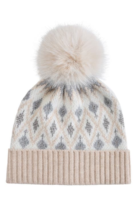 Fair Isle Faux Fur Pom Beanie