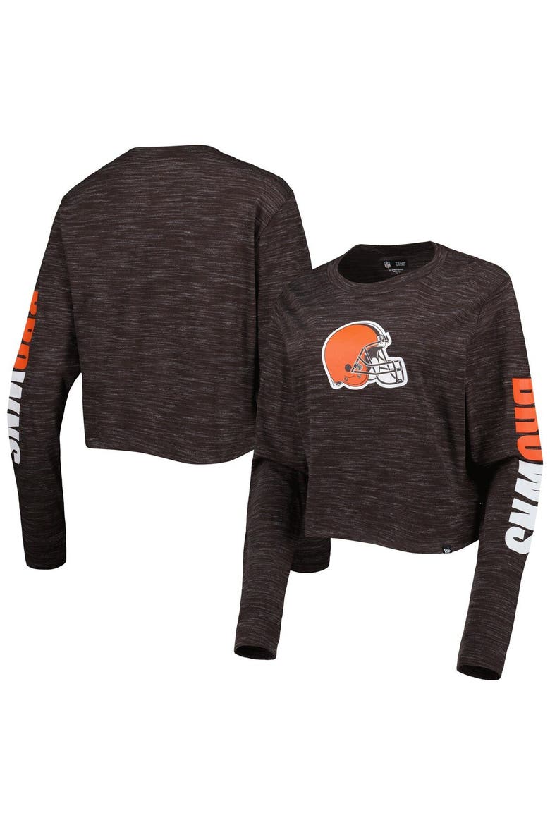 Women's New Era Brown Cleveland Browns Crop Long Sleeve T-Shirt, Main, color, Brown