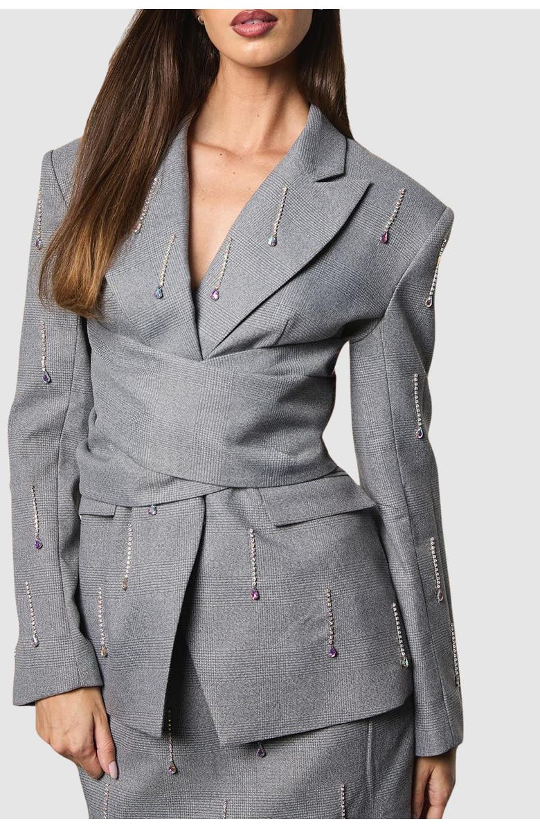 Coast Muse Check Tie Embellished Blazer, Alternate, color, Grey