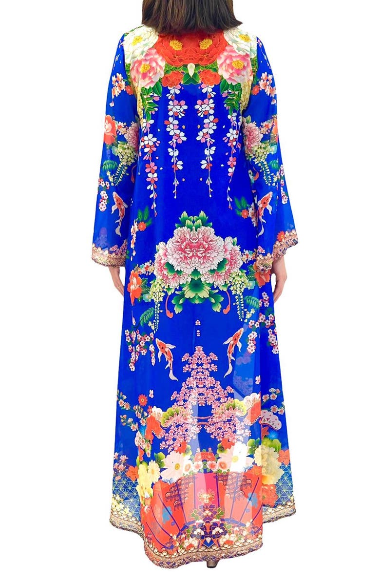 RANEES Floral Long Duster, Alternate, color, Royal Blue