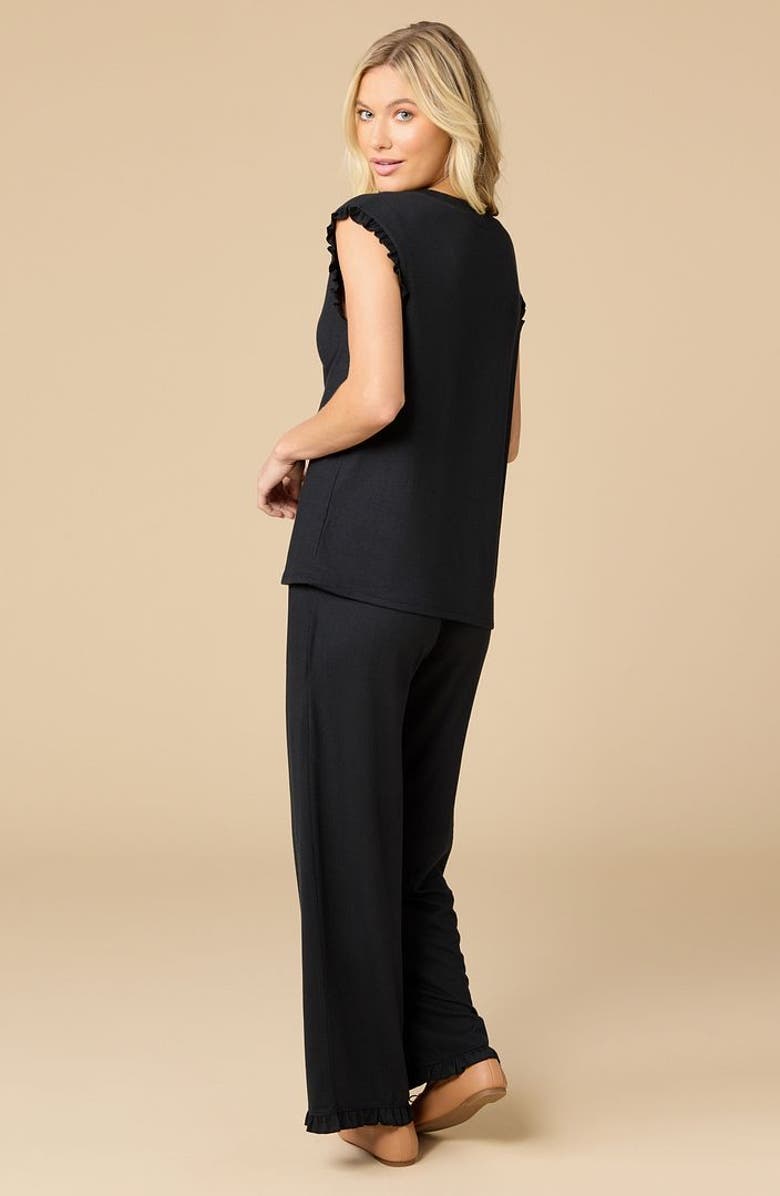 Softies Dream Ruffle V-neck with Cropped Ruffle Edge Pant, Alternate, color, Black