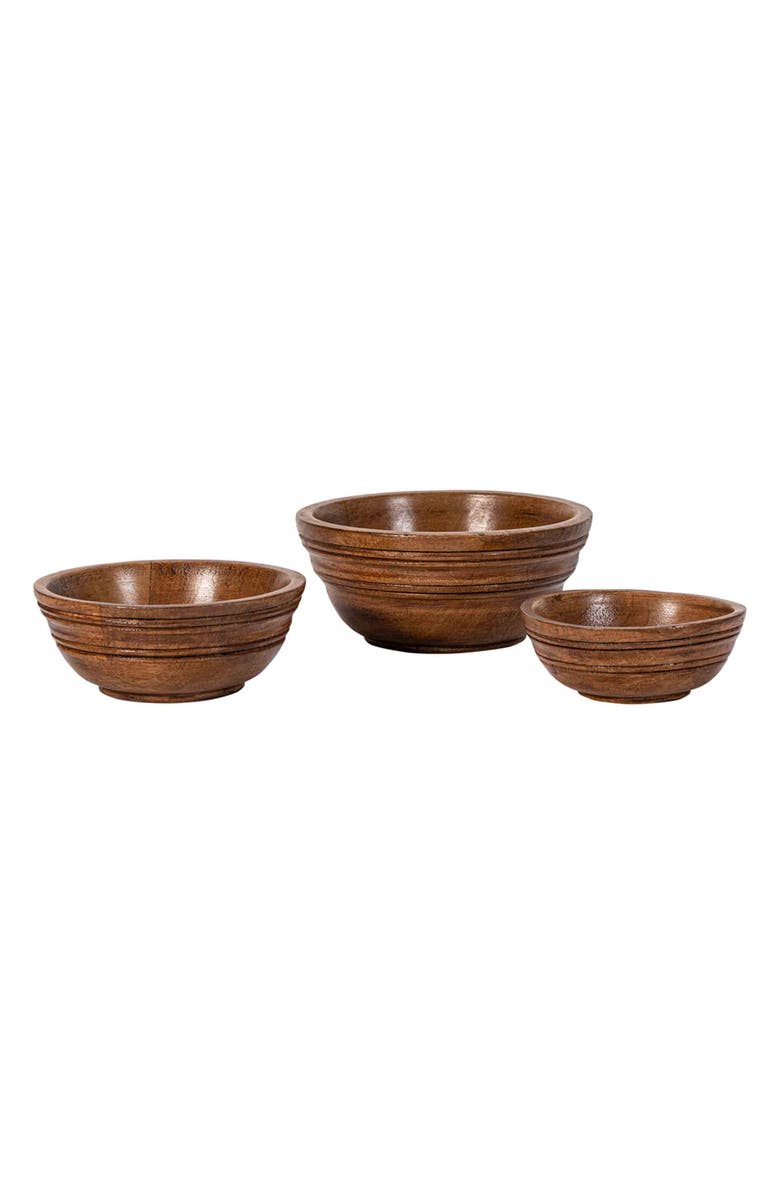 Juliska Bilbao Wood Set of 3 Nesting Bowls, Main, color, Brown