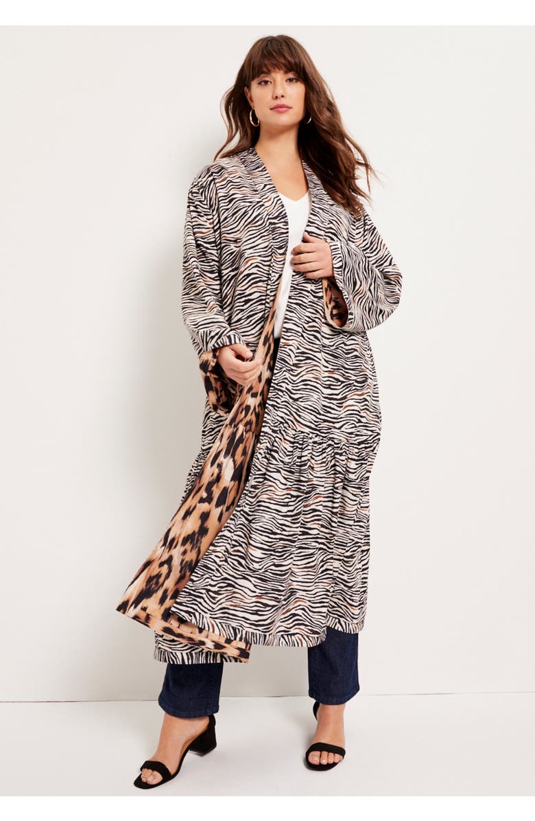 June + Vie Reversible Printed Duster, Alternate, color, Geo Texture
