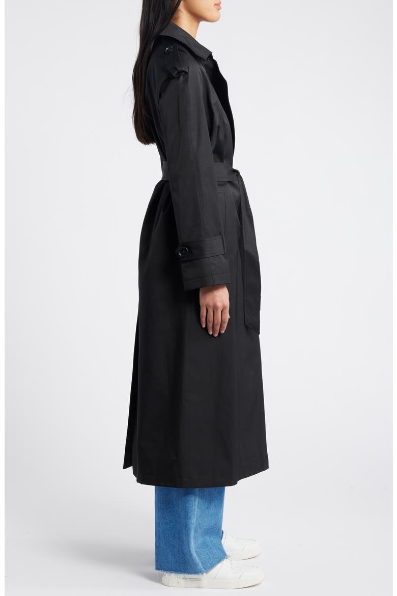 Cotton Blend Trench Coat with Removable Hood, Alternate, color, BLACK