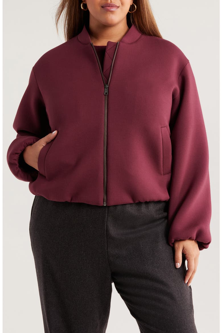 Scuba Knit Bomber Jacket, Alternate, color, BURGUNDY ROYALE