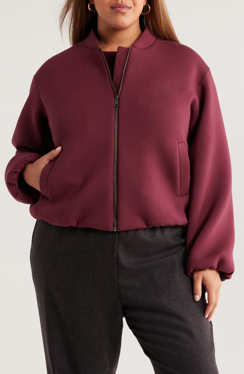 Nordstrom Scuba Knit Bomber Jacket, Alternate, color, Burgundy Royale