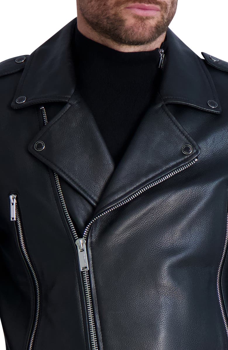 KARL LAGERFELD PARIS Asymmetric Leather Moto Jacket, Alternate, color, Black