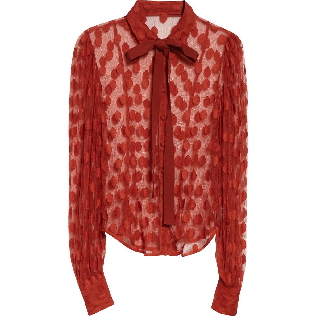 Ulla Johnson Soraya Dot Sheer Mesh Button-up Shirt In Red