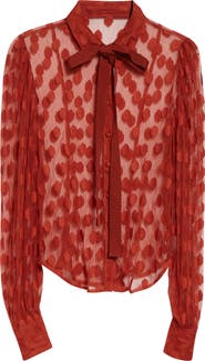 Ulla Johnson Soraya Dot Sheer Mesh Button-Up Shirt