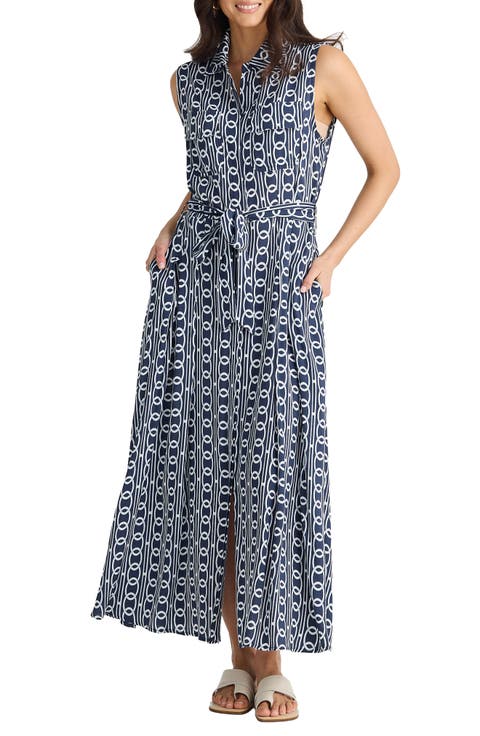 Rossellini Print Sleeveless Tie Waist Shirtdress