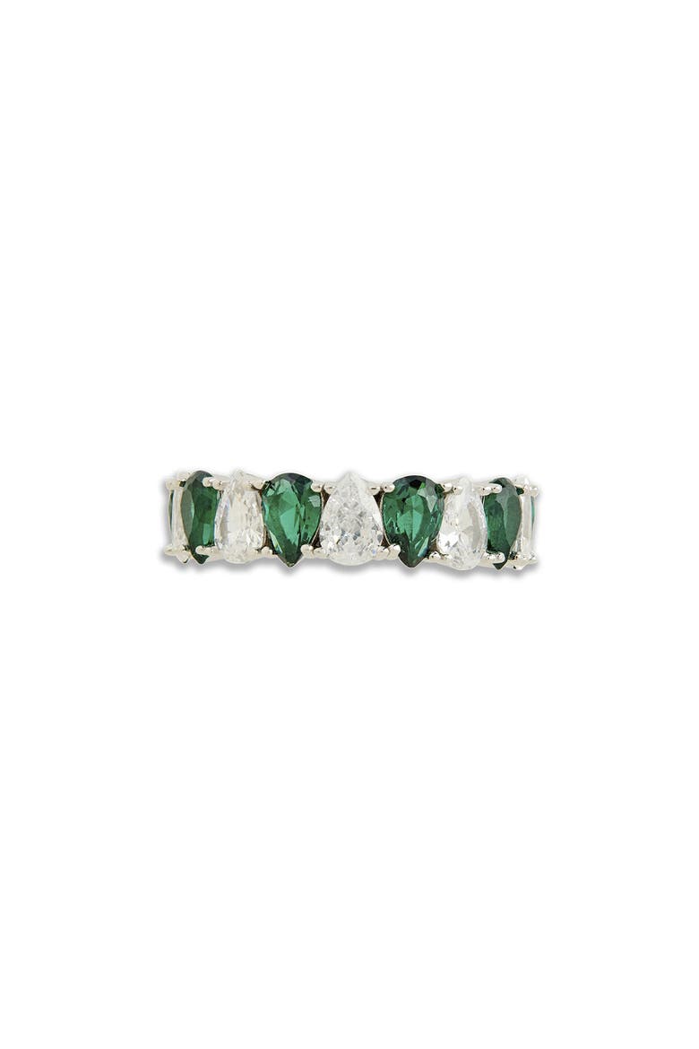 Pear Cubic Zirconia Eternity Ring, Alternate, color, SILVER/ EMERALD