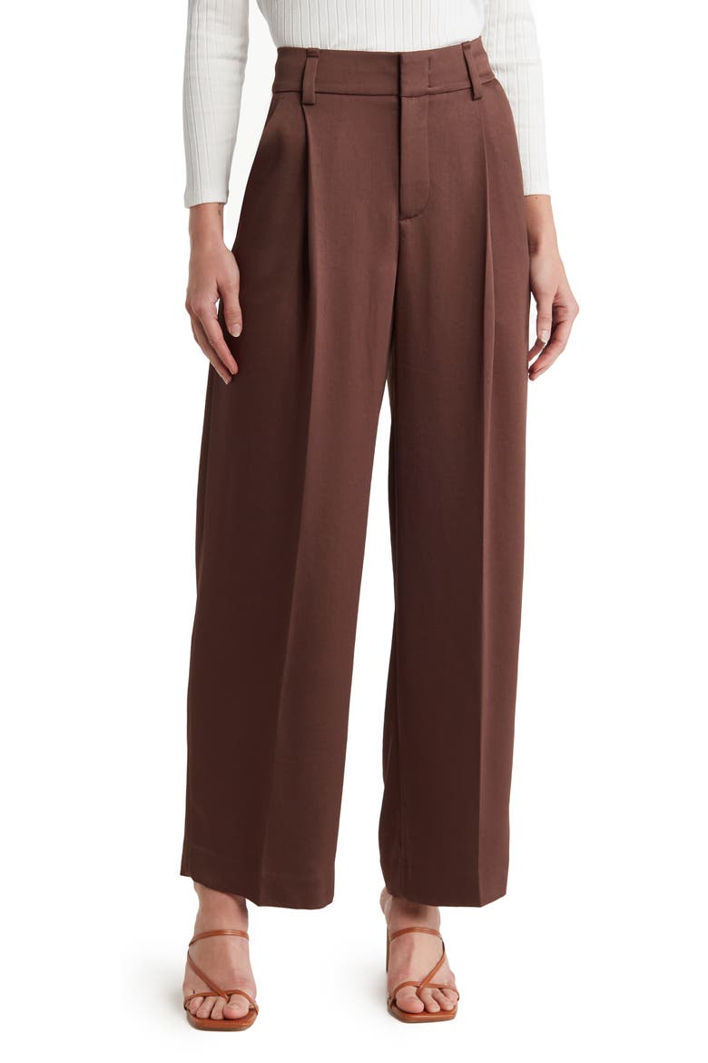 Satin Wide Leg Trousers, Main, color, NUTWOOD