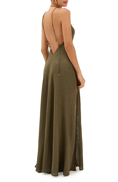 Vix Paula Hermanny Marbella Plunge Open Back Linen & Cotton Cover-up Sundress In Green