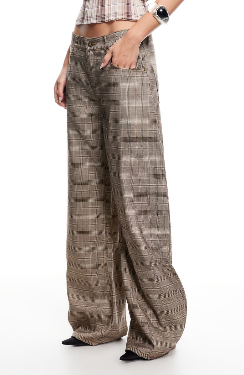 LIONESS Horseshoe Plaid Low Rise Barrel Leg Pants, Alternate, color, Check