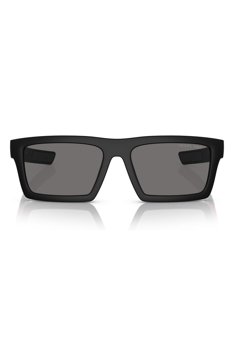 Prada Linea Rossa 55mm Rectangular Sunglasses, Main, color, Matte Black