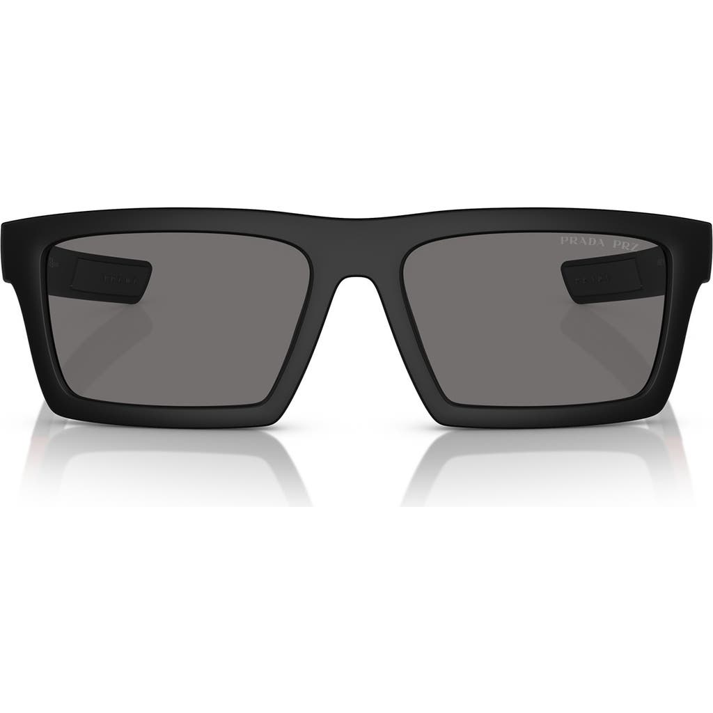 Prada Linea Rossa 55mm Rectangular Sunglasses In Matte Black
