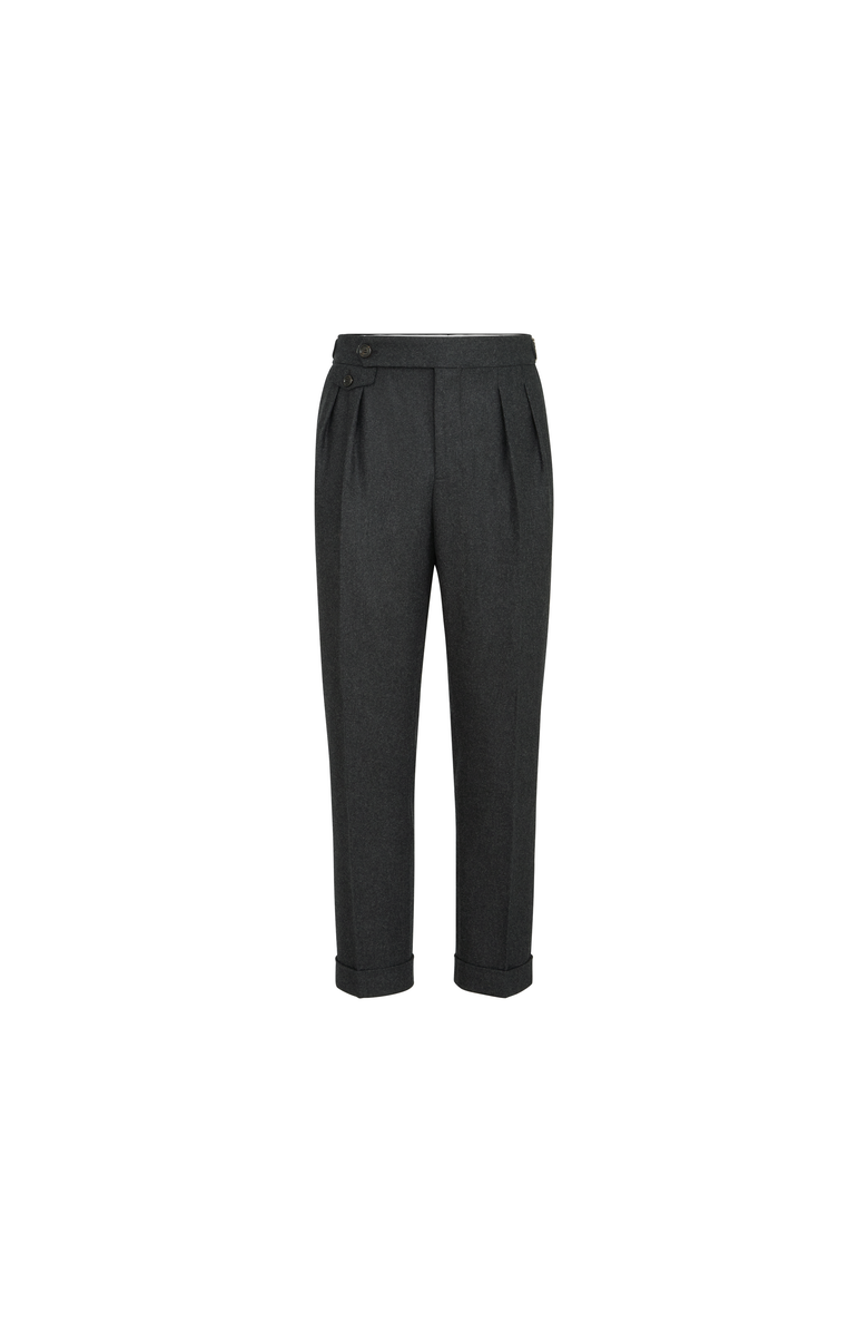 Brunello Cucinelli Virgin wool flannel trousers in twisted cotton gabardine with double pleats and waist tabs, Alternate, color, Lignite
