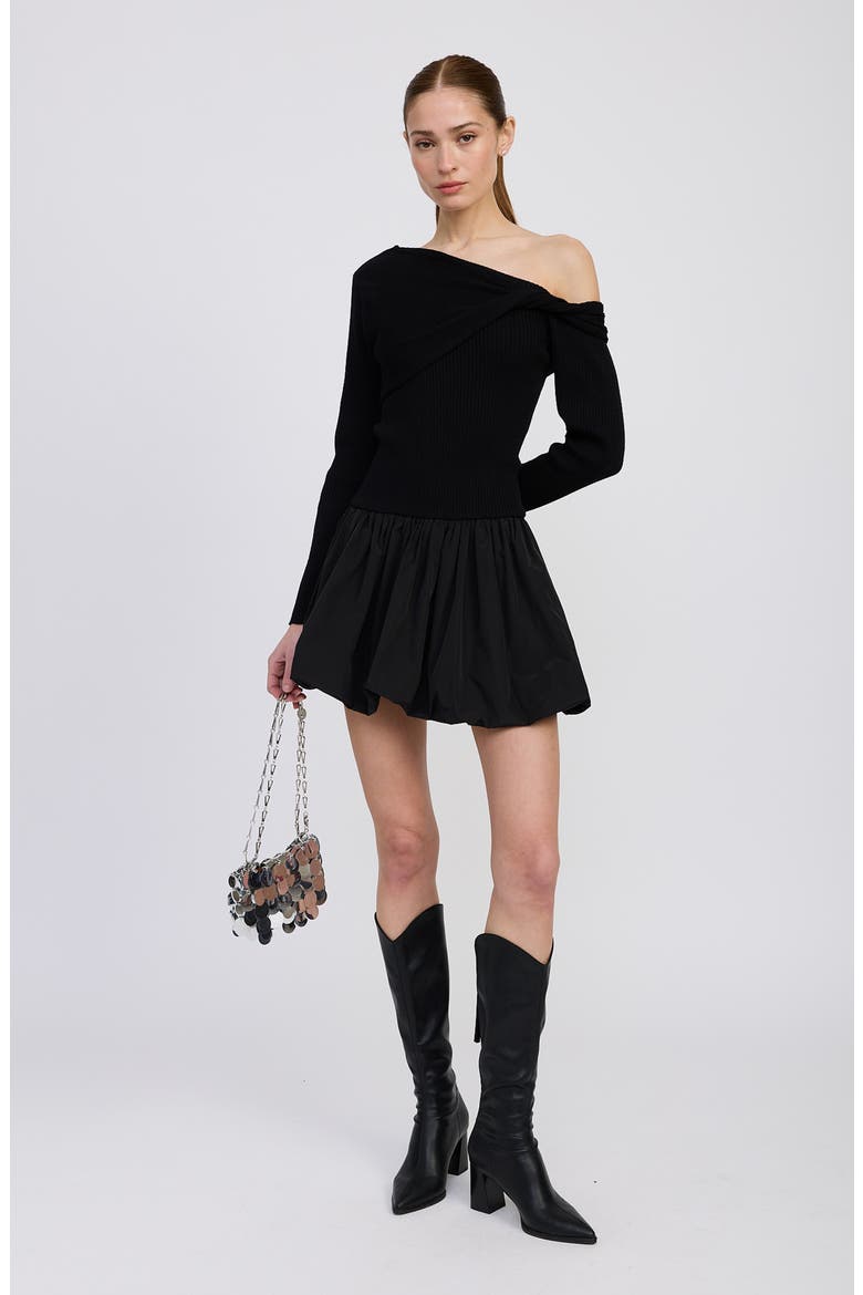 Romilla One-Shoulder Mixed Media Minidress, Alternate, color, BLACK