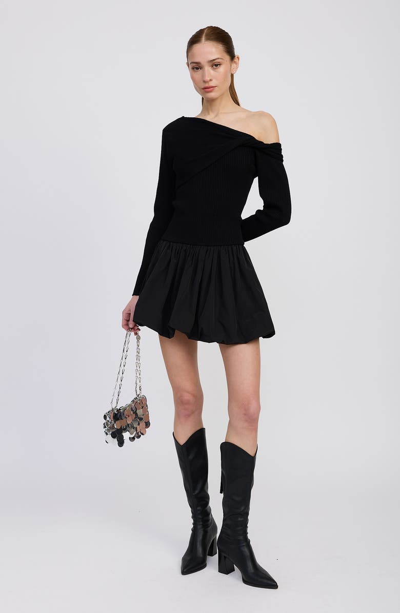 En Saison Romilla One-Shoulder Mixed Media Minidress, Alternate, color, Black