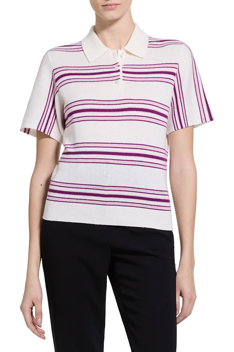 Stripe Cashmere Polo, Main, color, DEEP MAGENTA MULTI