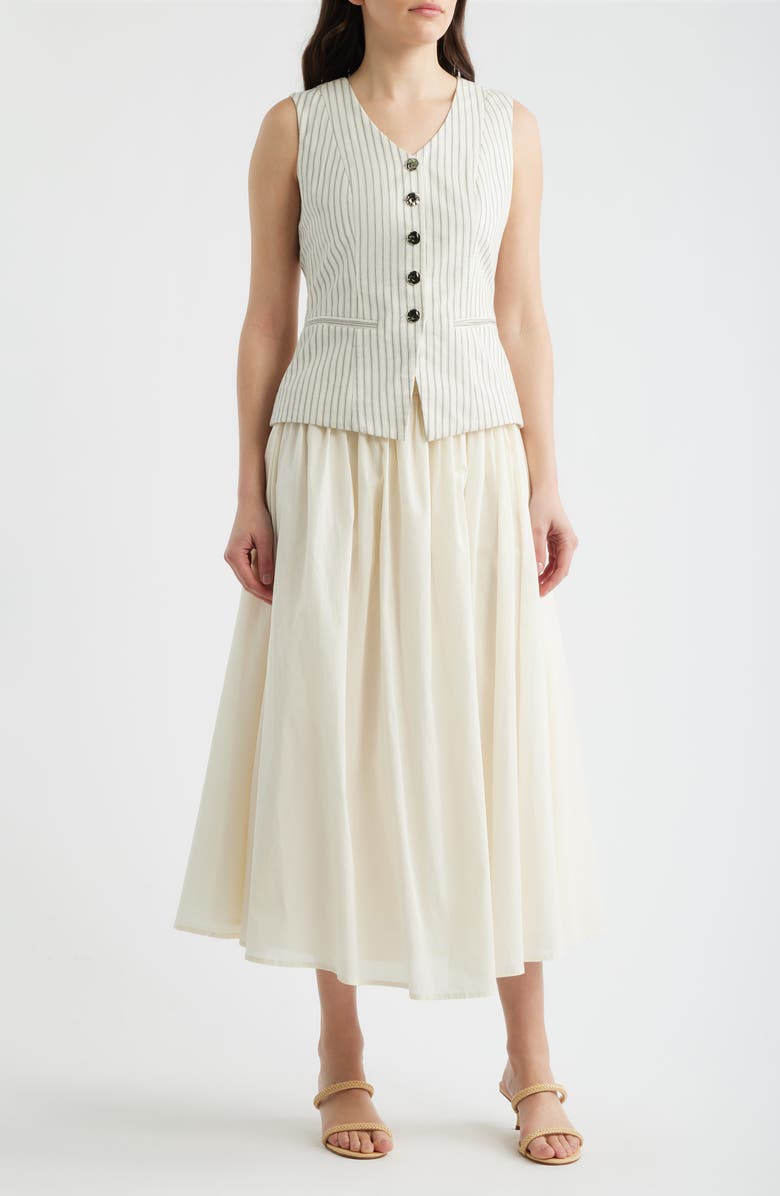 ZOE AND CLAIRE Stripe Vest Top Twofer Dress, Main, color, Cream Black
