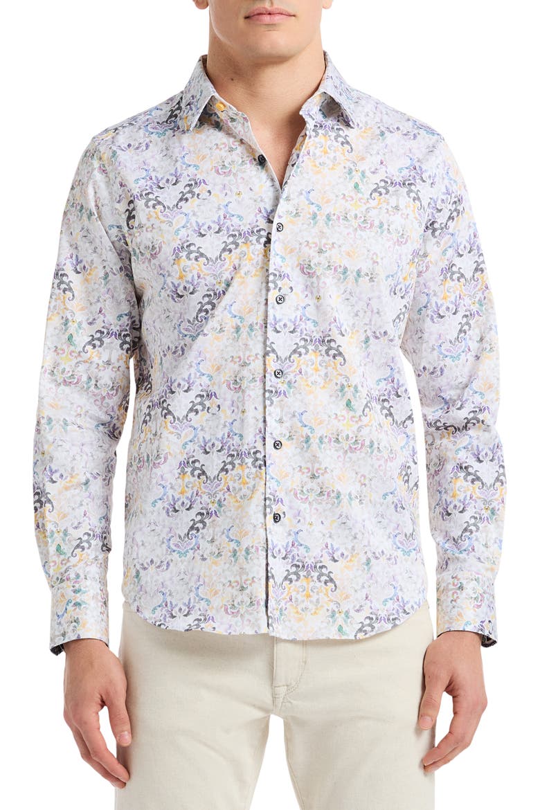 Croatia Stretch Button-Up Shirt, Main, color, YELLOW MULTI
