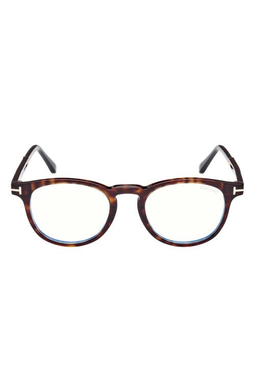 Tom Ford 49mm Round Blue Light Blocking Optical Glasses In Gold
