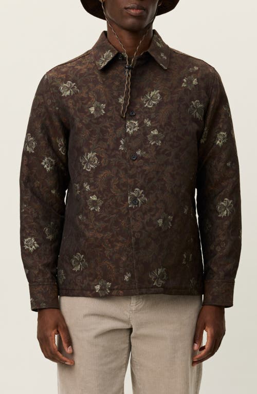 Les Deux Kaleb Jacquard Button Front Overshirt In Brown