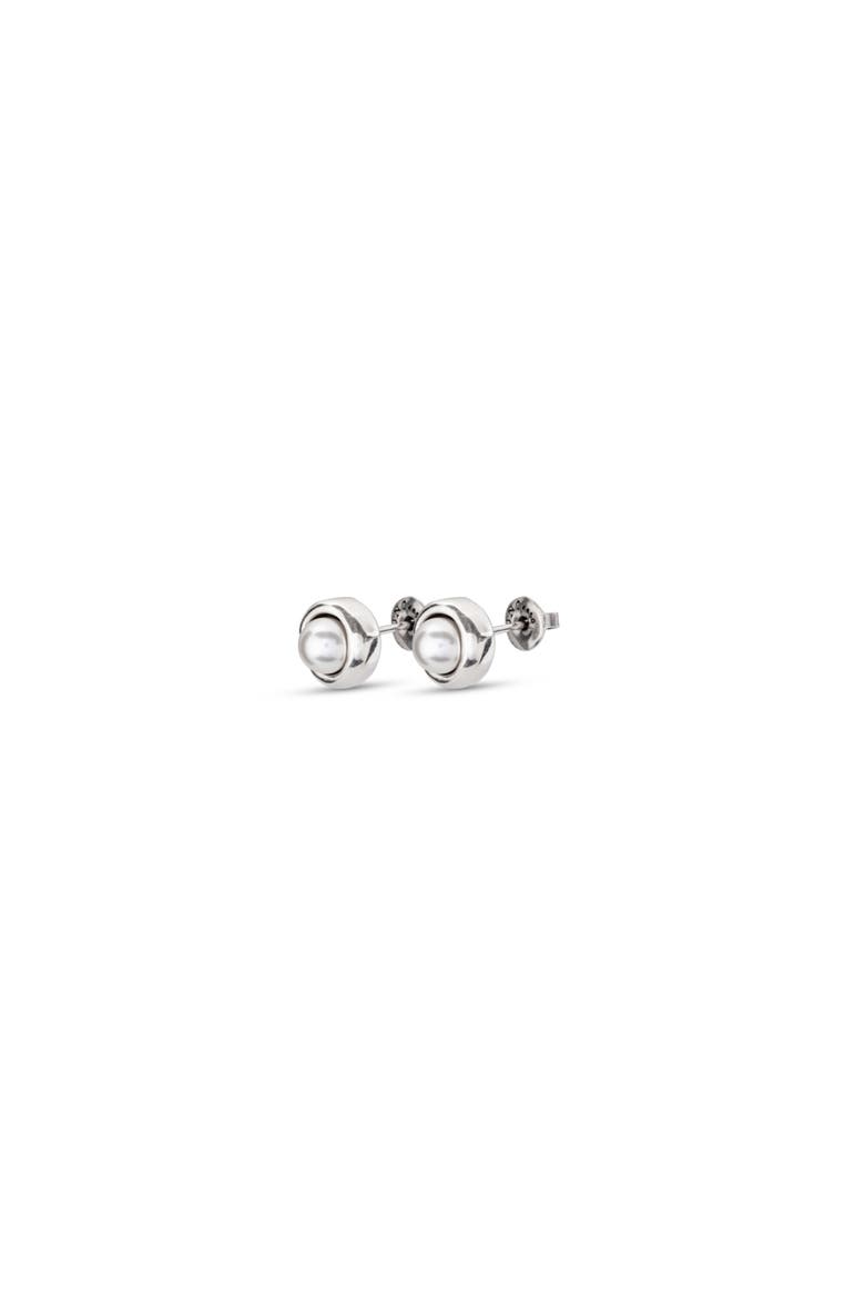 Sterling Silver-Plated Earrings with Pearl, Alternate, color, Silver