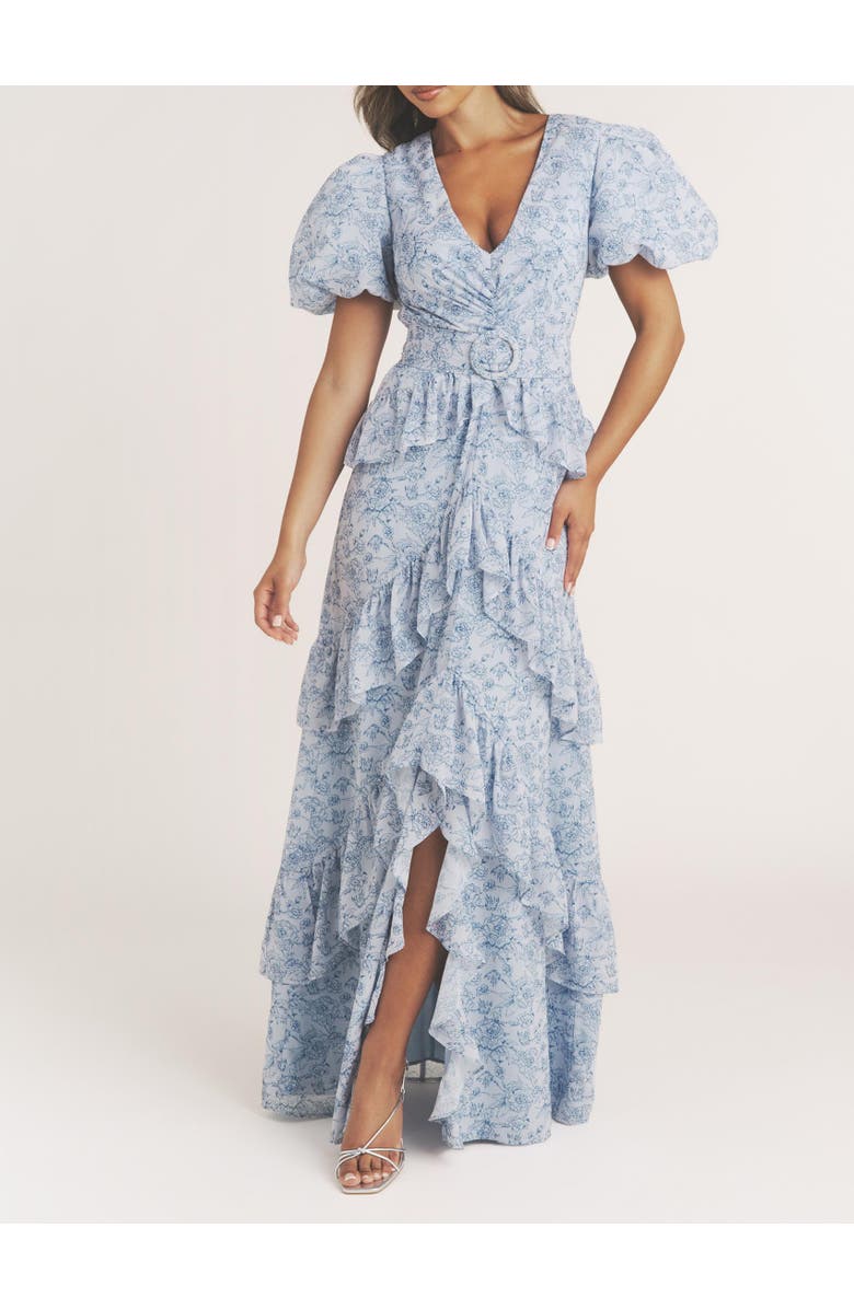 Six Stories Freya Floral Belted Ruffle Maxi Dress, Alternate, color, Pale Blue