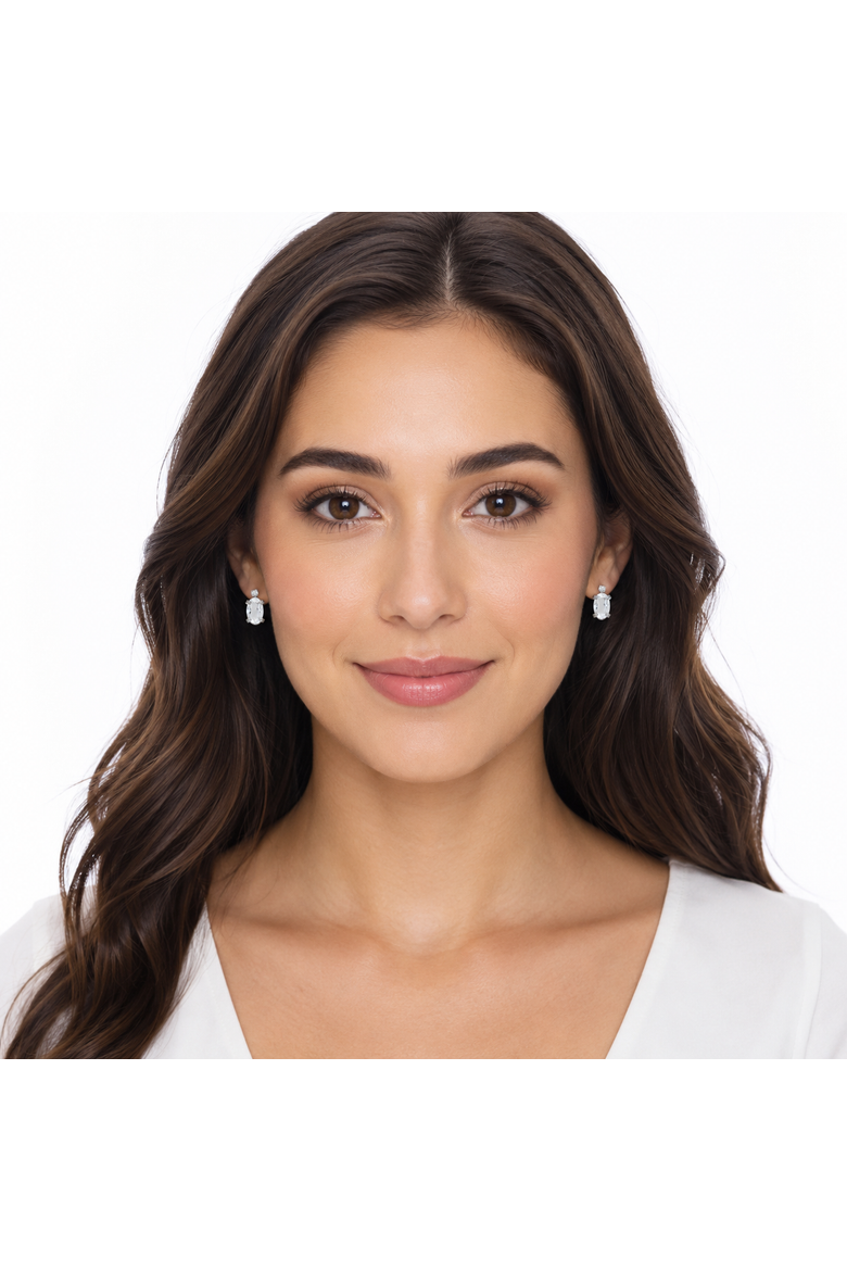 Oval Studs Earrings 14k, Alternate, color, white topaz,White Gold