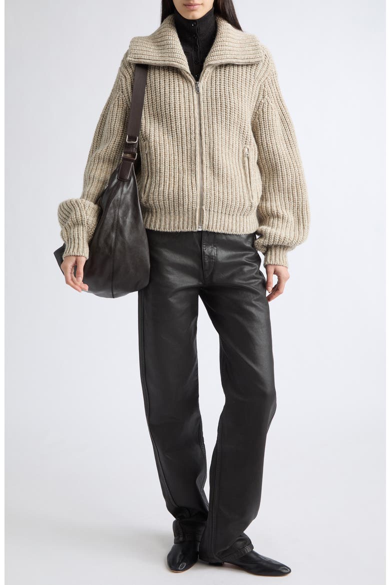 Zipped Alpaca & Yak Hair Cardigan, Alternate, color, BEIGE / OAT