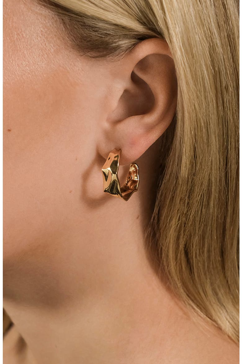 Nolan Molten Crinckled Hoop Earrings, Alternate, color, GOLD