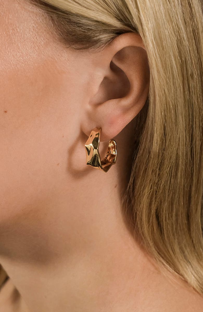 Sterling Forever Nolan Molten Crinckled Hoop Earrings, Alternate, color,