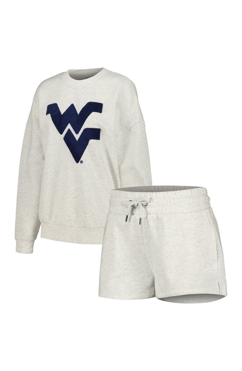 GAMEDAY COUTURE Women's Gameday Couture Ash West Virginia Mountaineers Team Effort Pullover Sweatshirt & Shorts Sleep Set, Main, color,