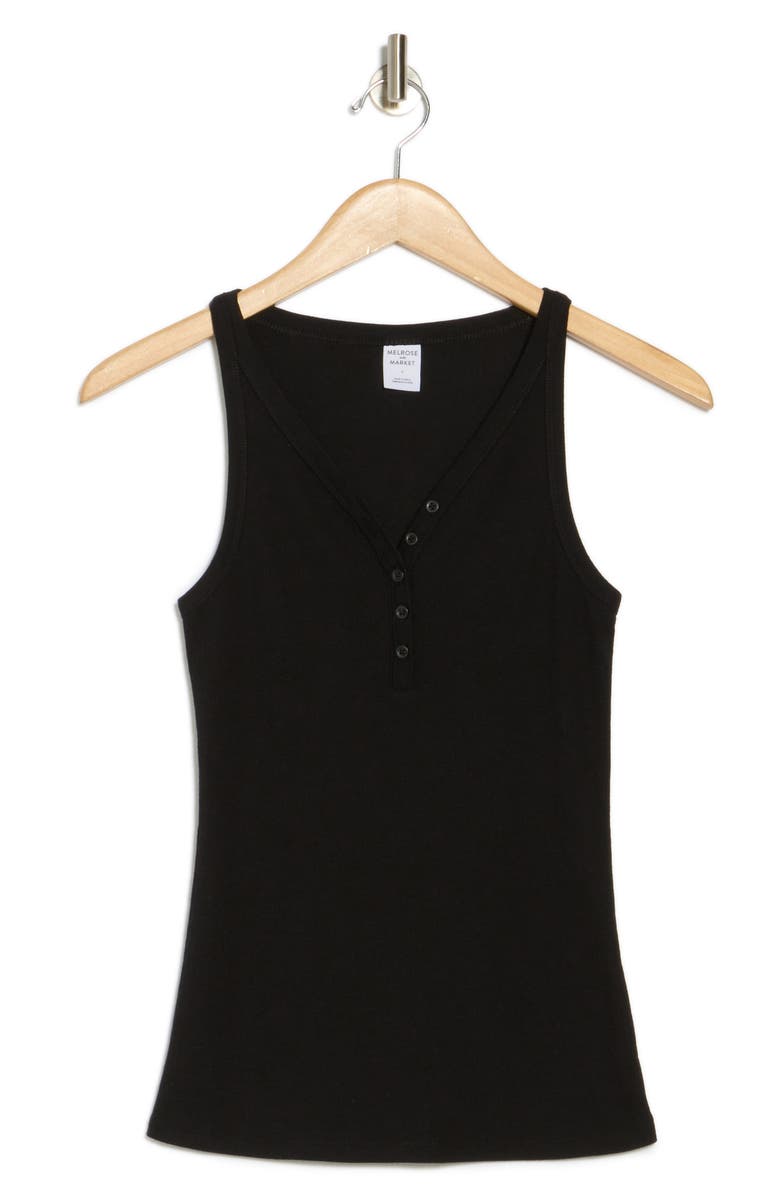 Melrose and Market Ribbed Henley Tank, Alternate, color, Black