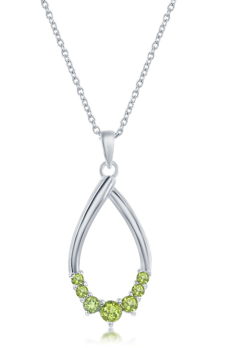 Sterling Silver Pear Shaped Gemstone Necklace, Main, color, PERIDOT
