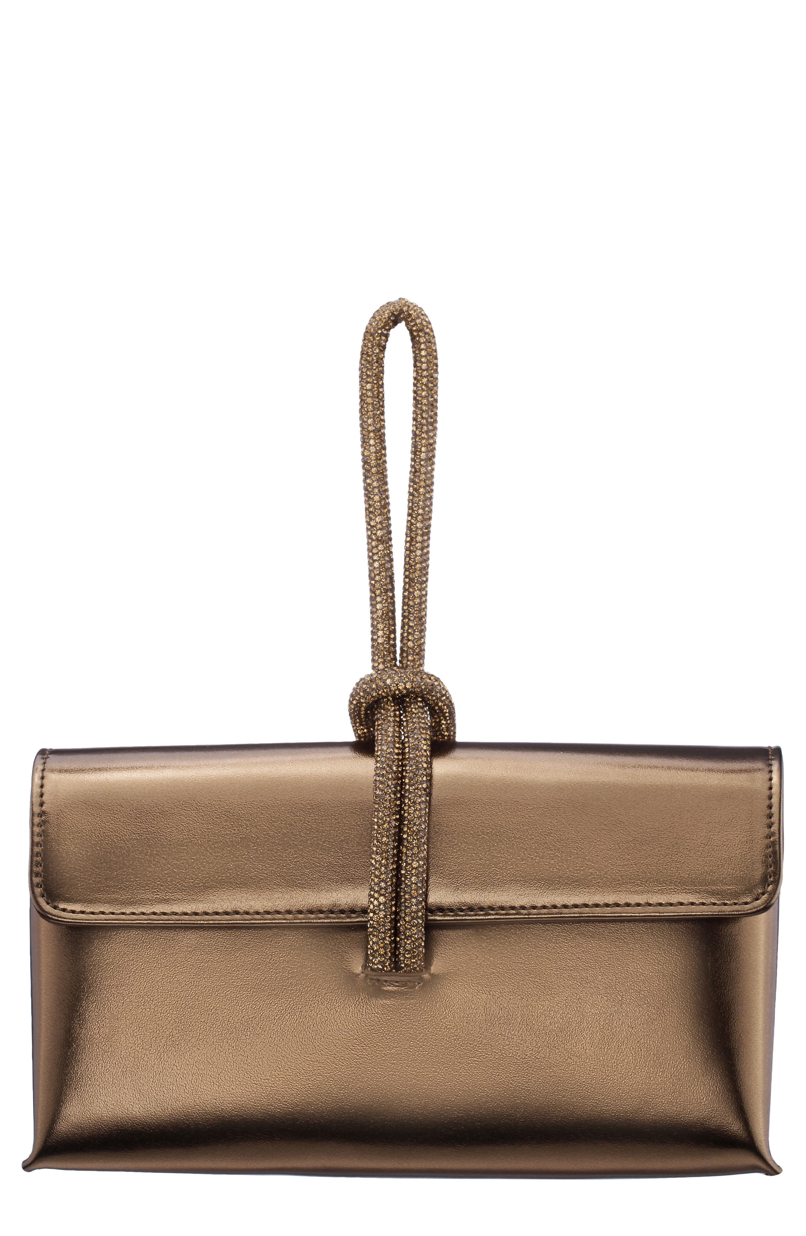 Nina Kaylee Metallic Faux Leather Clutch, Main, color, Bronze